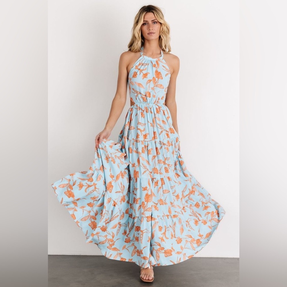 Baltic Born Light Blue Maxi Dress with Orange Floral Print